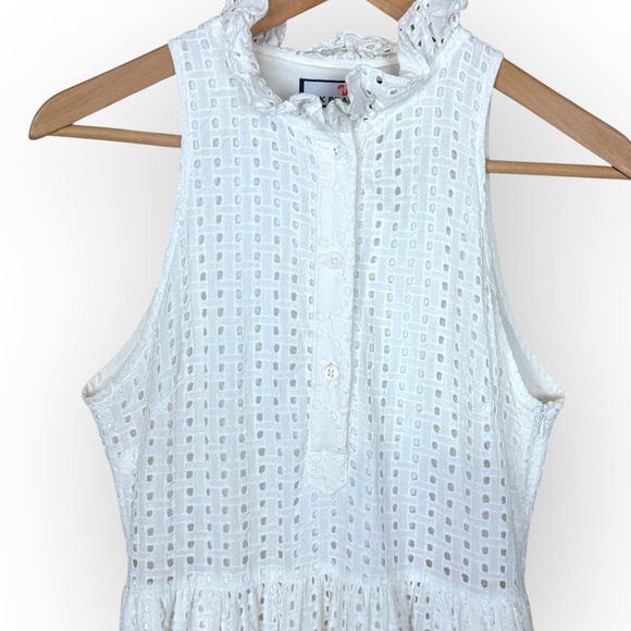 CK Bradley Eyelet Ruffle Mock‎ Neck Sleeveless Tiered Maxi Dress White S - Picture 7 of 11